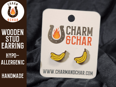 Banana Wood Stud Earrings - Fruit Fashion Earring - Stud Earring - Charm and Char